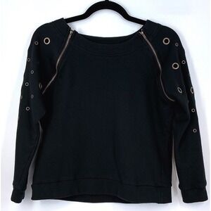 VENUS Black Crewneck Pullover‎ Sweatshirt M Zip Shoulder Grommet Sleeve Alt Edgy